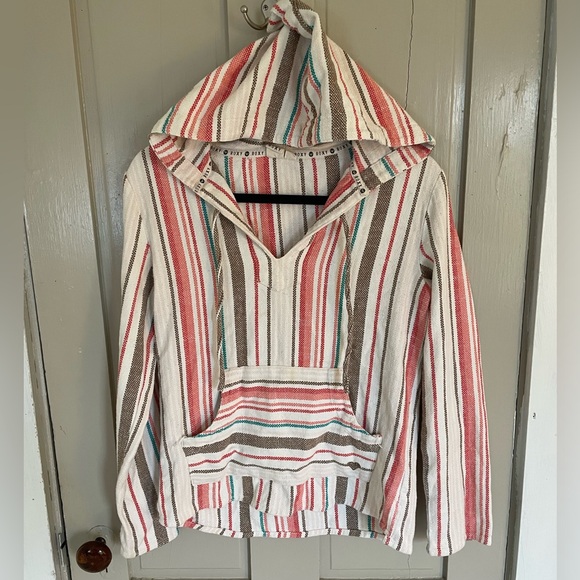 Roxy Multicolored Drawstring Long Sleeve Polo Sweatshirt With Pockets And Hood - Picture 15 of 16